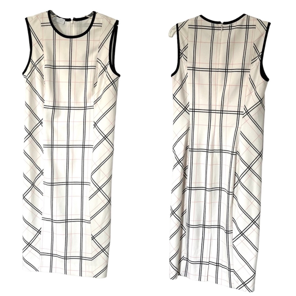CARLISLE•New York ivory plaid sleeveless sheath dress 2 EUC